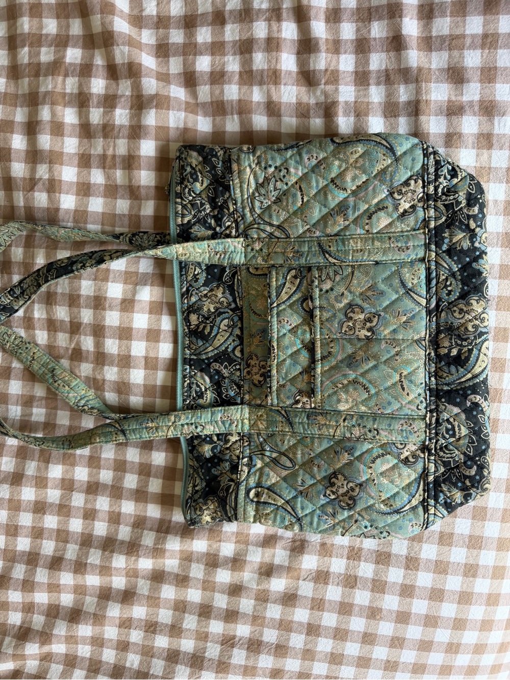 Vera Bradley Original Vera Tote- Quilted Paisley Tote Bag in Teal and Black